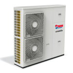 Egy magas, szögletes, világosszürke gépház látható enyhe oldalnézetből. Az elülső oldalon két négyzetes ventilátorrács helyezkedik el egymás fölött, a keskeny oldalfalon függőleges lamellák sorakoznak. A burkolaton apró színes embléma és felirat látható. A gép fehér háttér előtt, önálló termékképként szerepel.